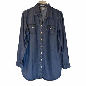 Soft Surroundings Denim Lyocell Shirt Tunic Button Up Collar Laganlook Pearl S